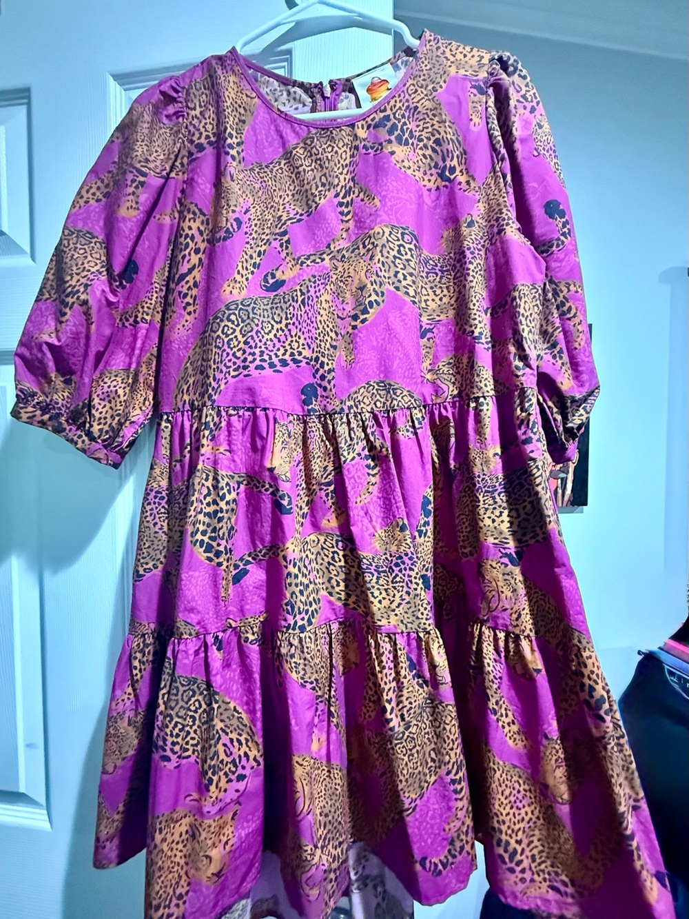 FARM Rio Purple Leopard Print Tiered Midi Dress